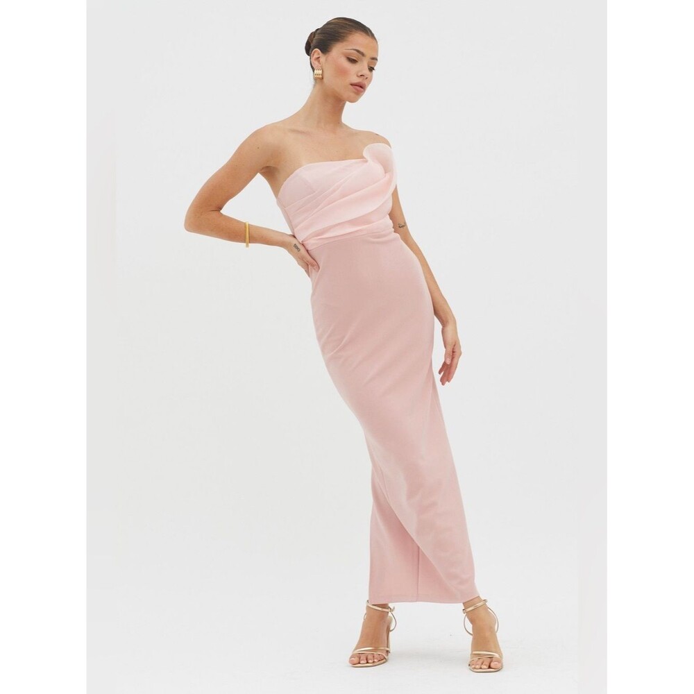 Selfie Leslie Karaline Strapless Bust Accent Maxi Dress - Blush Pink NWT
